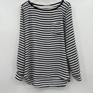 Loft Top Women Large Blue Striped Long Sleeve Sheer Nautical Coastal Lightweight
